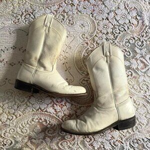 vintage americana western white distressed leather cowgirl boots